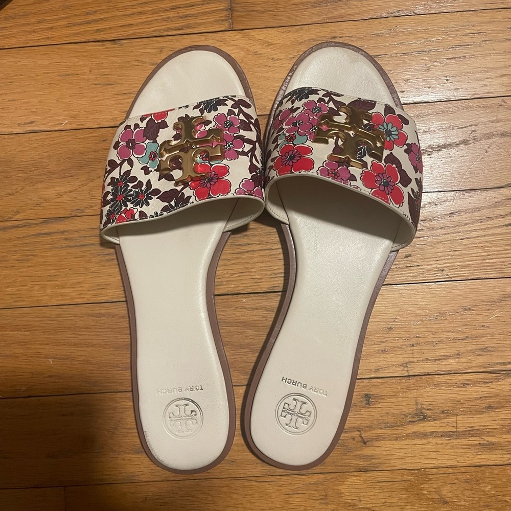 Floral Tory Burch slides